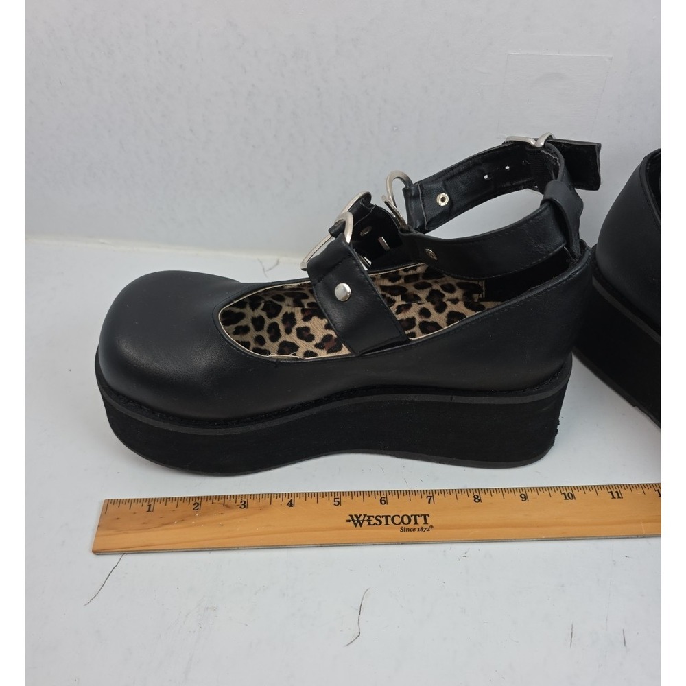 Demonia Sprite-02 Women's Size 8 Black Mary Janes Heart Buckles Platform Goth - Picture 8 of 11